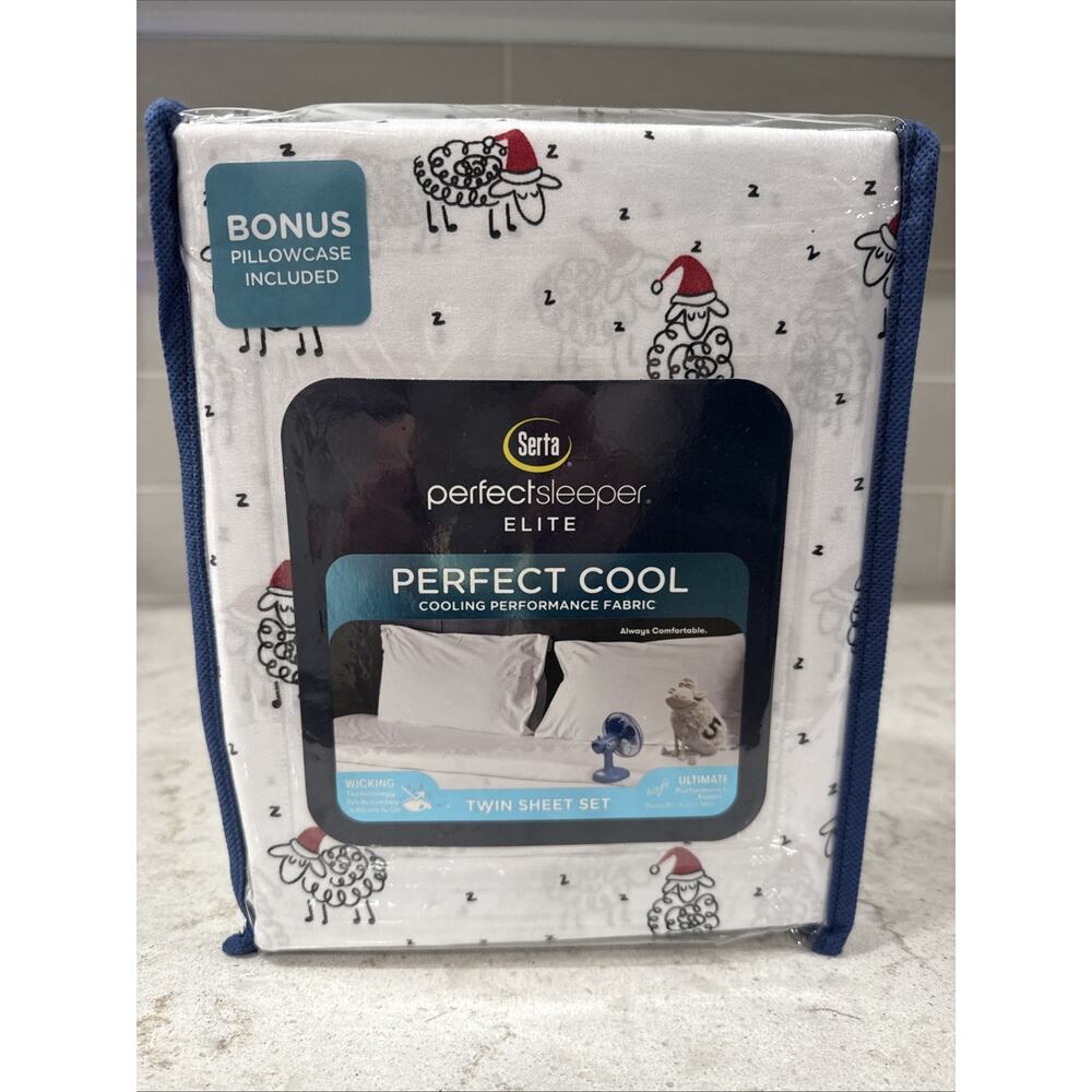 4 Pc SANTA SHEEP Twin Serta Perfect Sleeper Cooling Fabric Sheet Set Christmas